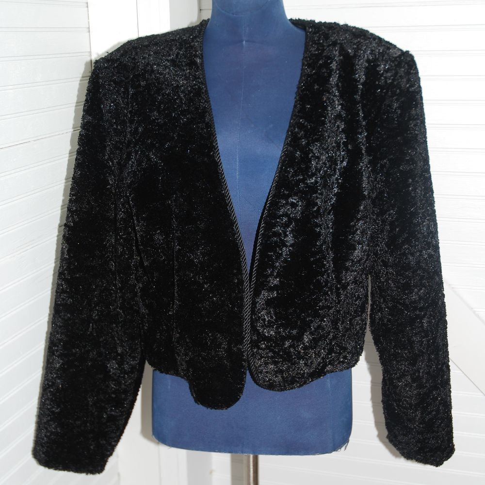 Vintage River Ridge Trading Co Fuzzy velour‎ black bolero jacket size large